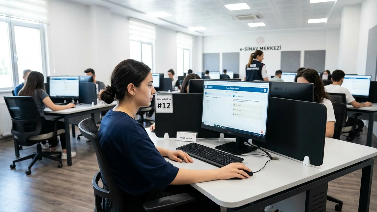 MEB e-sınav merkezinde bilgisayar başında soru çözen sürücü adayı